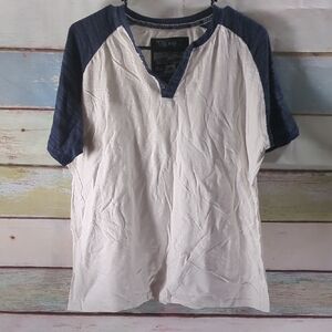 White and Blue Short Sleeve Raglan Tee